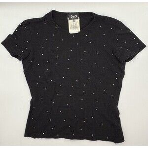 Dolce & Gabbana Black Baby Tee w/ All Over Rhinestones Vintage Y2K D&G Sz S